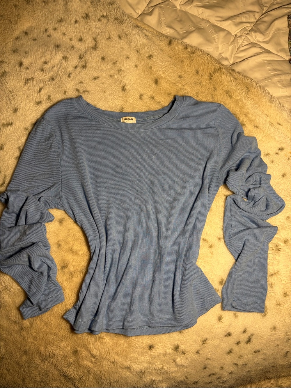 Garage Light Blue Ribbed Long-Sleeve Top